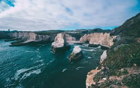 Sea stacks off a rugged coastline