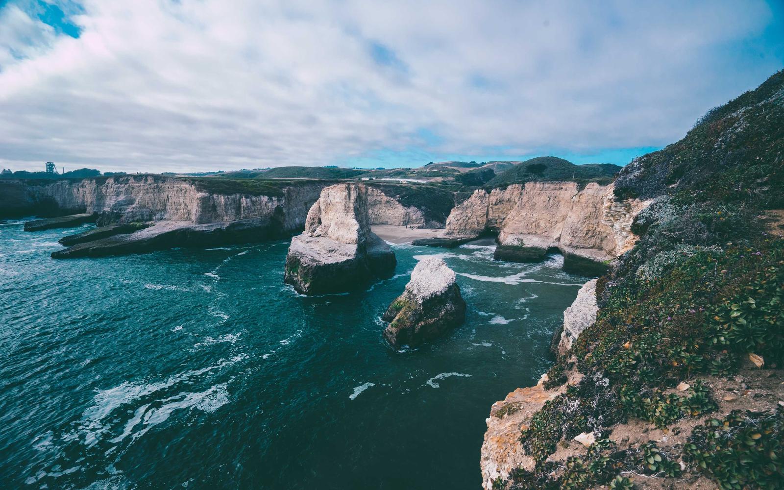 Sea stacks off a rugged coastline